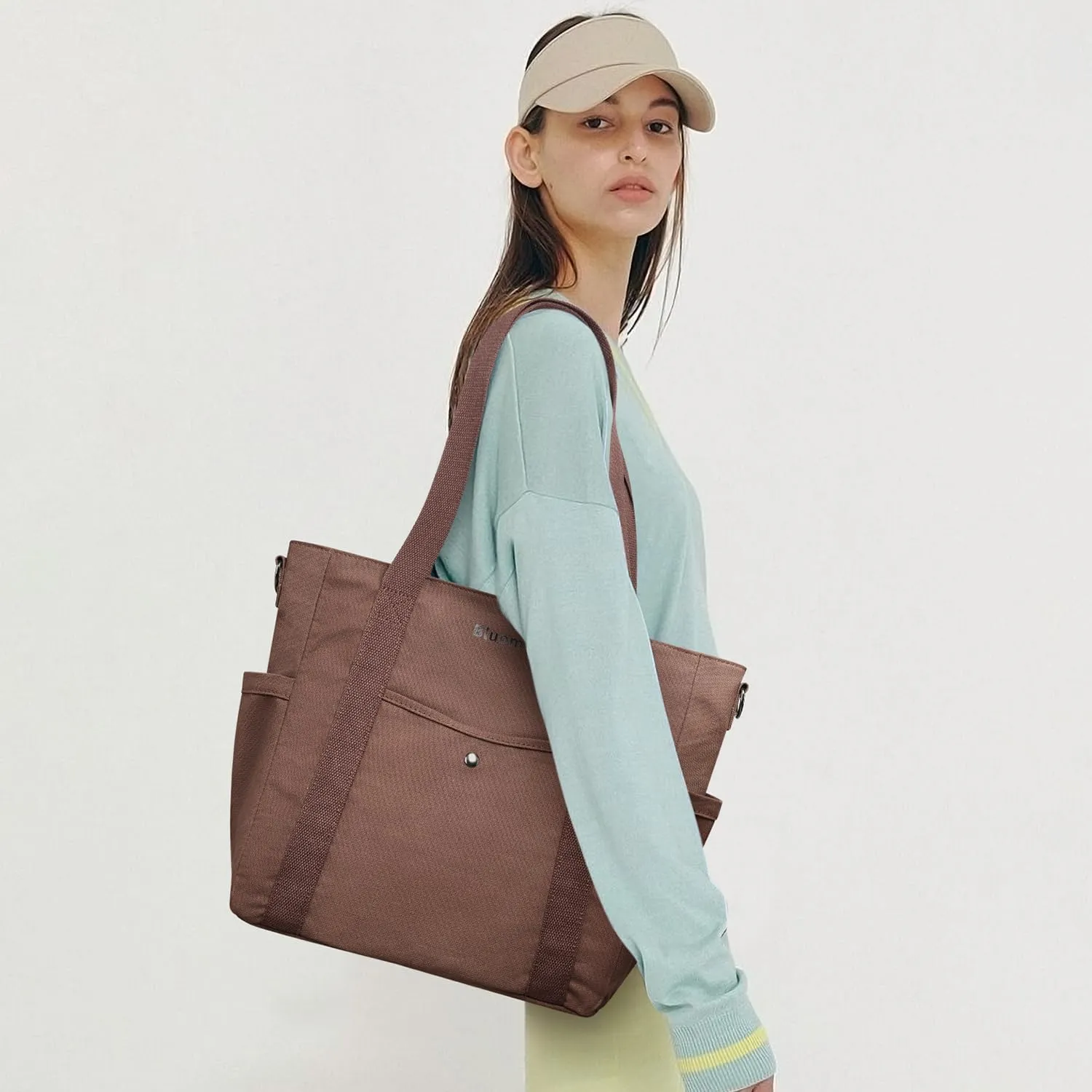 Bluome Tote Bag for Women Canvas Tote Bag With Zipper College Gym Tote Medium Travel Work Bags Hobo Handbag Crossbody