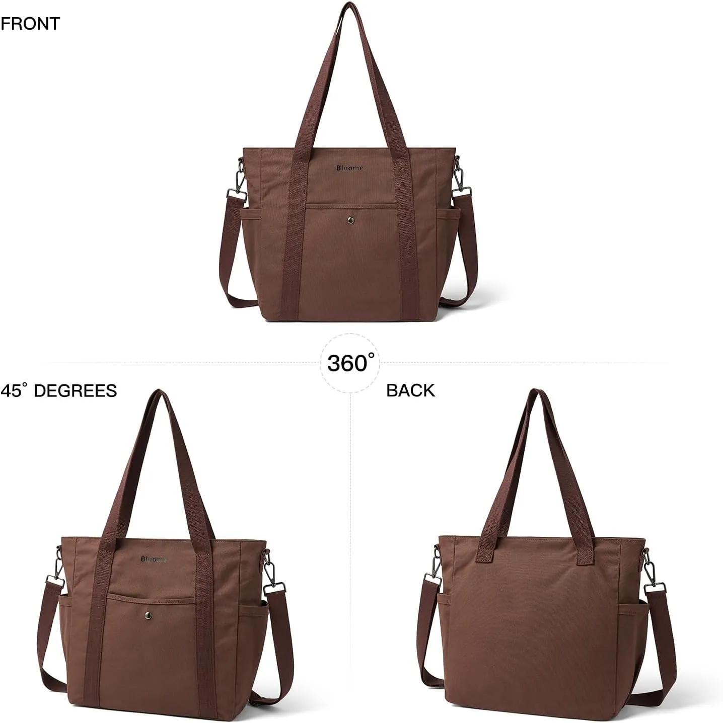 Bluome Tote Bag for Women Canvas Tote Bag With Zipper College Gym Tote Medium Travel Work Bags Hobo Handbag Crossbody