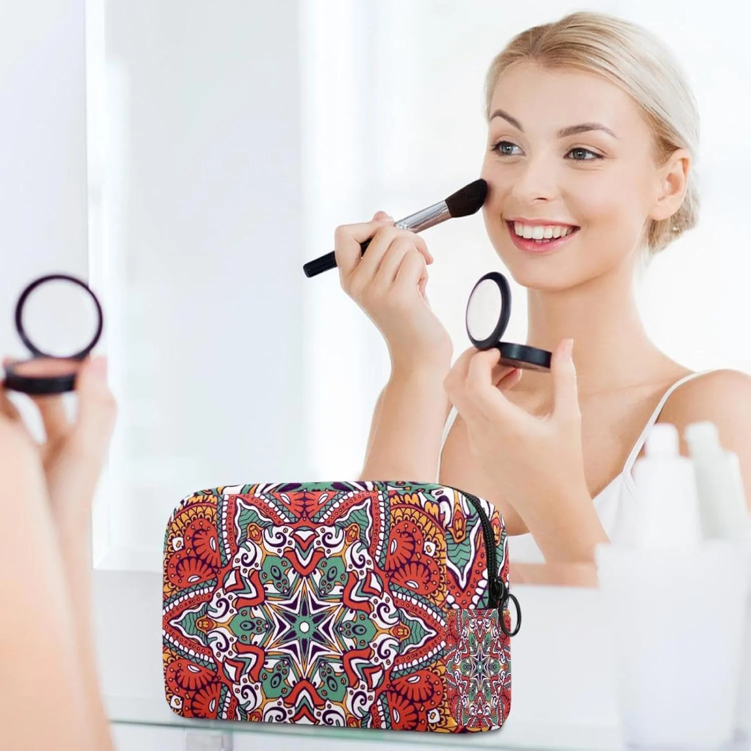 Boheme Small Makeup Bag for Purse, Portable Cosmetic Bag Zipper Makeup Pouch for Women, Stationery, Toiletries, Travel Accessories
