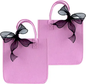Bokinyoung Pink Reusable Felt Gift Bags with Handles 2 PCS Cute Party Favor Bags With Black Bow for Christmas Holidays Valentines Baby Shower Birthday Mothers Day