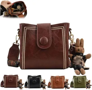 Bootara Retro Bucket Bag for Women,Vintage Quilted Leather Shoulder Handbag with Wide Strap, Adjustable Crossbody Purse