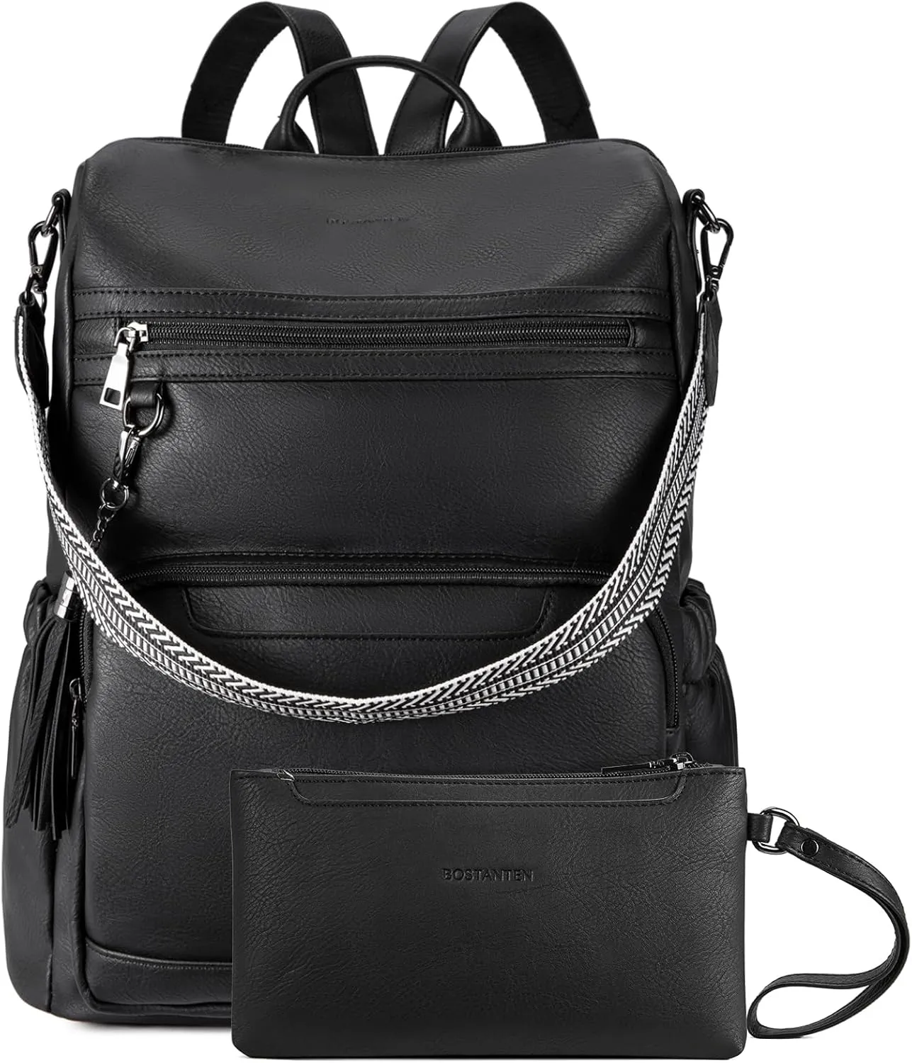 BOSTANTEN Leather Laptop Backpack for Women Designer Travel Backpack with Laptop Compartment Ladies Computer Shoulder Bags Black