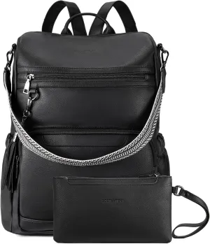 BOSTANTEN Leather Laptop Backpack for Women Designer Travel Backpack with Laptop Compartment Ladies Computer Shoulder Bags Black