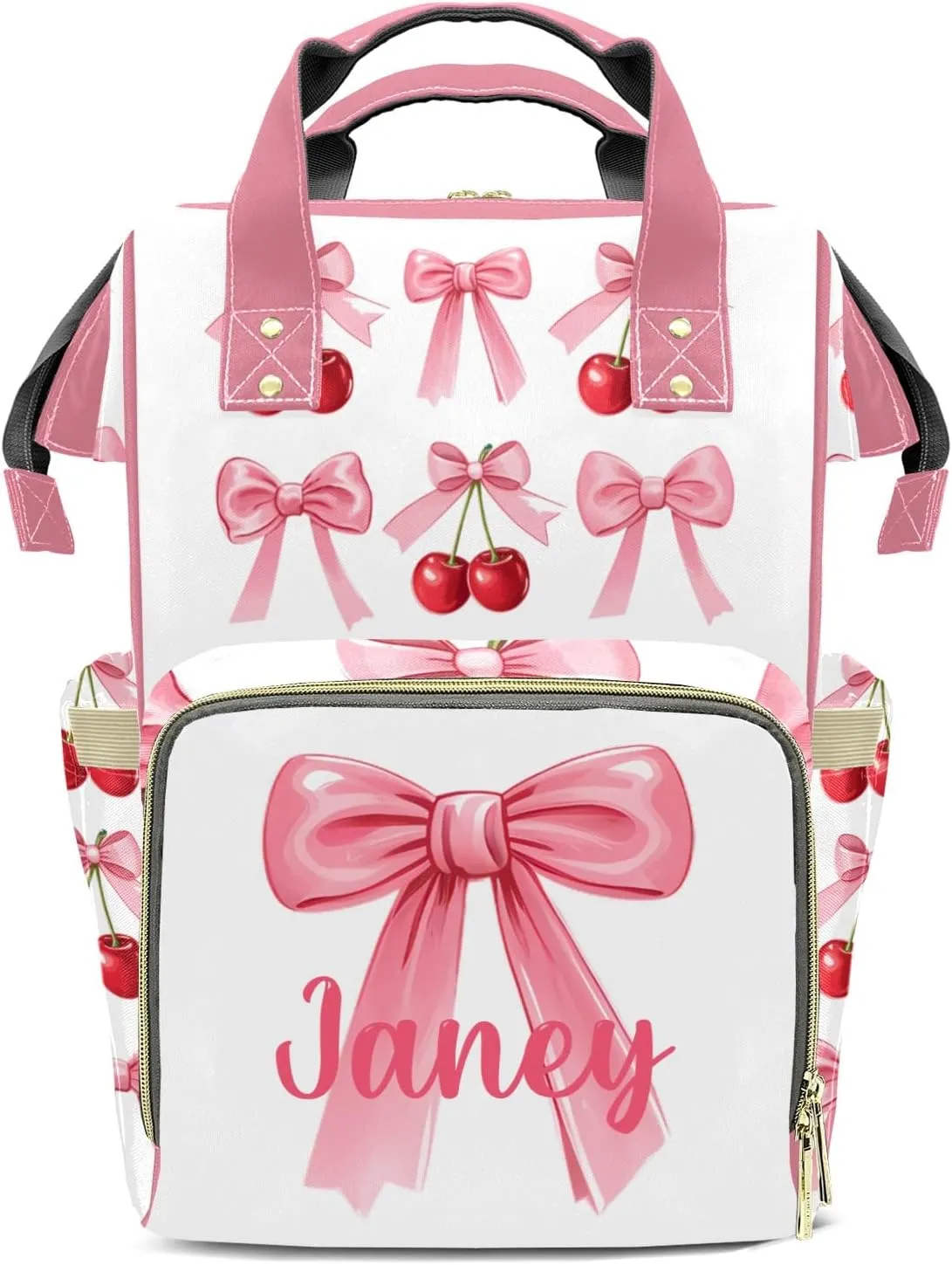 Bow Large Capacity Custom Diaper Bag for Baby Girls Boys with Name Multifunctional Mom Personalized Diaper Bag Backpack Waterproof Women Customized Daypack Nappy Bag