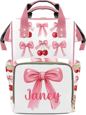 Bow Large Capacity Custom Diaper Bag for Baby Girls Boys with Name Multifunctional Mom Personalized Diaper Bag Backpack Waterproof Women Customized Daypack Nappy Bag