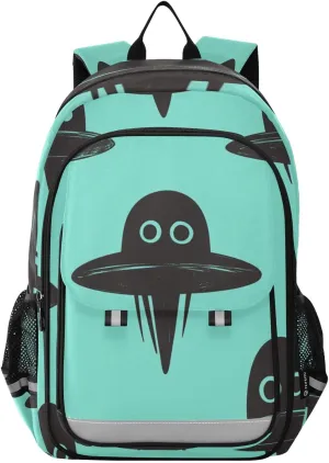Boys Girls School Bag Ufo Outerspace Spacecraft Large Capacity Travel Backpack with Chest Strap