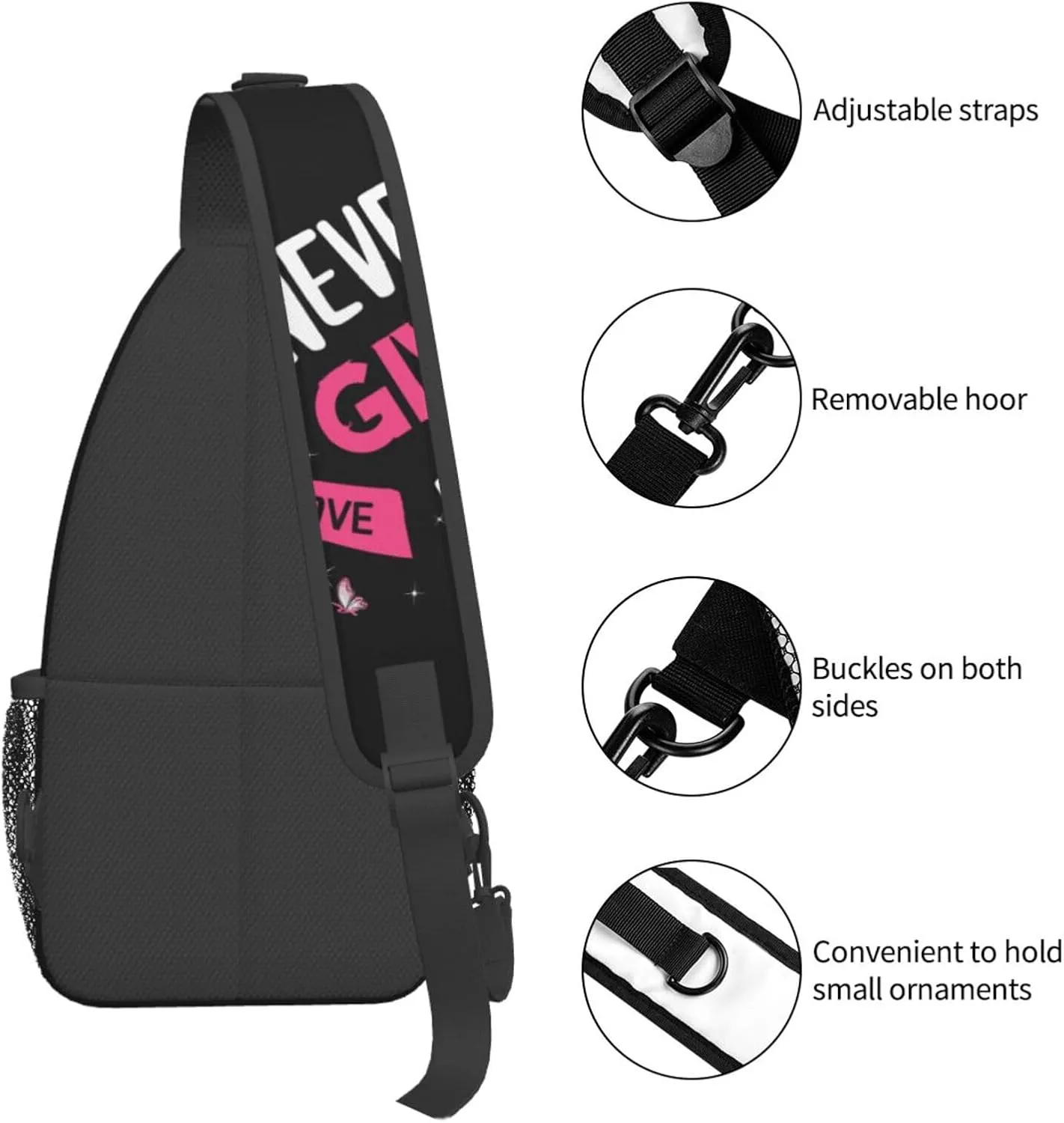 Breast Cancer Awareness Sling Bag for women,Multipurpose Crossbody Chest Bag Sports Sling Bag for Hiking Travel