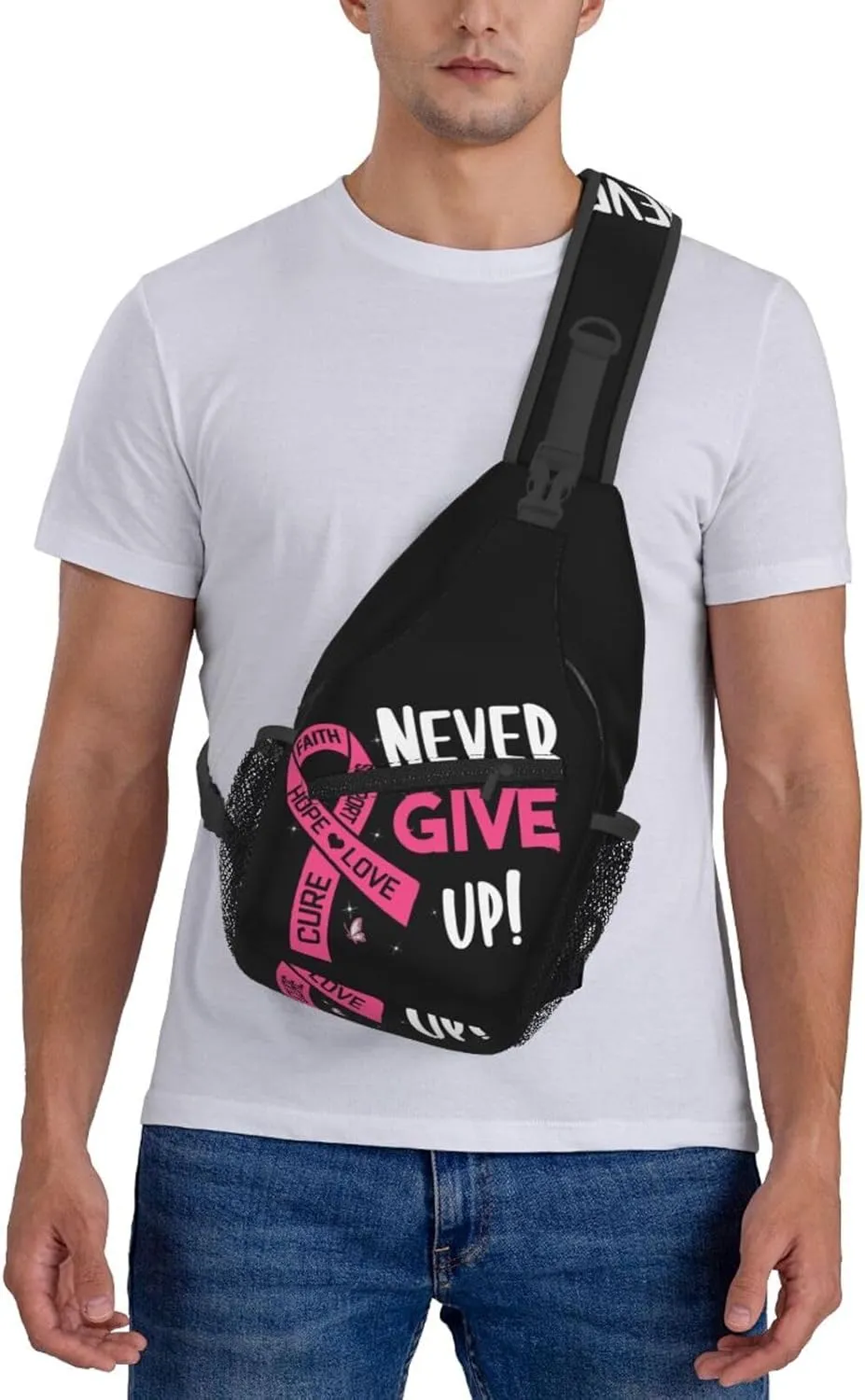 Breast Cancer Awareness Sling Bag for women,Multipurpose Crossbody Chest Bag Sports Sling Bag for Hiking Travel