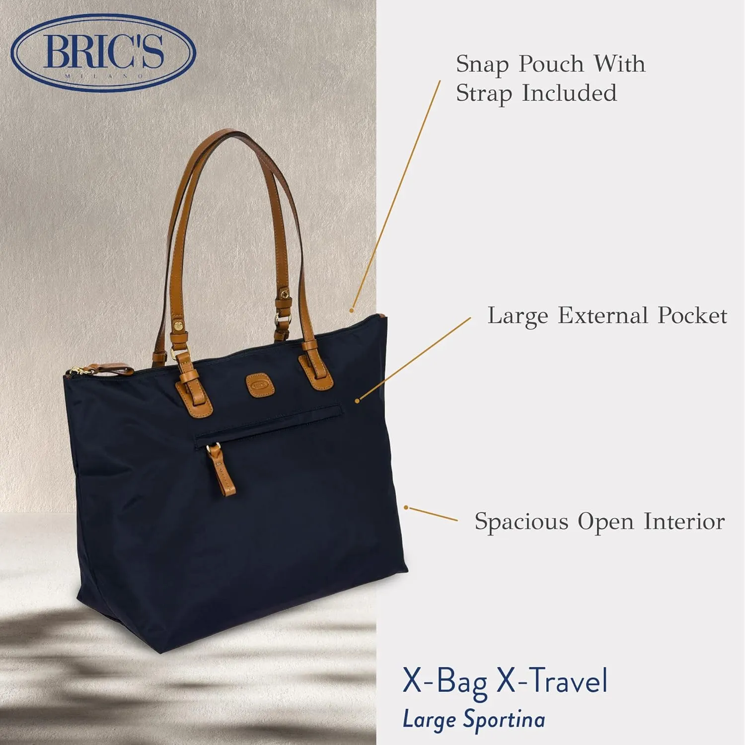 Bric's Sportina X-Bag - Large Tote Bag - 3-Way Shopper Shoulder Bag - X-Collection Designer Handbag for Travel and Work