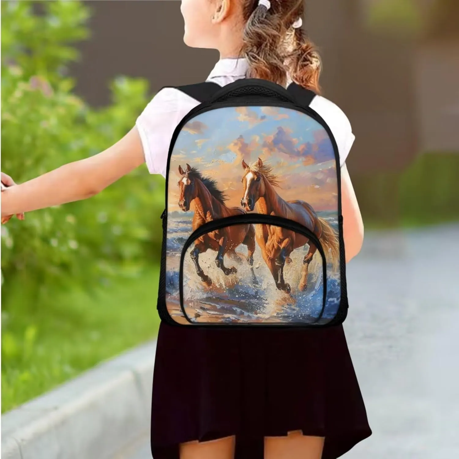 Brown Horse Bookbag and Lunch Box Set for Boys Insulated Lunch Box Cute Pencil Case Daypack Shoulder Bags Sweet Gift for Various Occassions Like Christmas,Thanksgiving