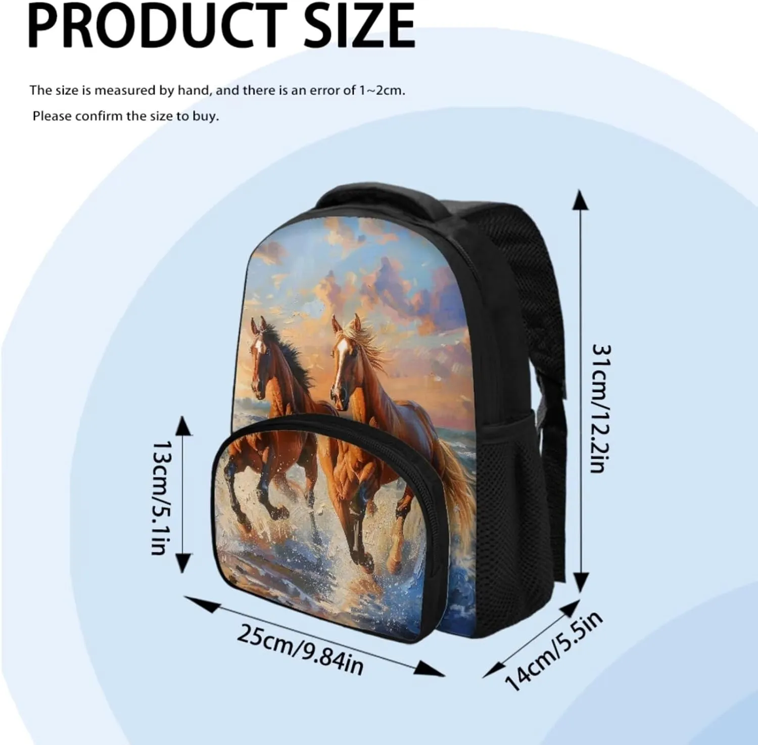 Brown Horse Bookbag and Lunch Box Set for Boys Insulated Lunch Box Cute Pencil Case Daypack Shoulder Bags Sweet Gift for Various Occassions Like Christmas,Thanksgiving