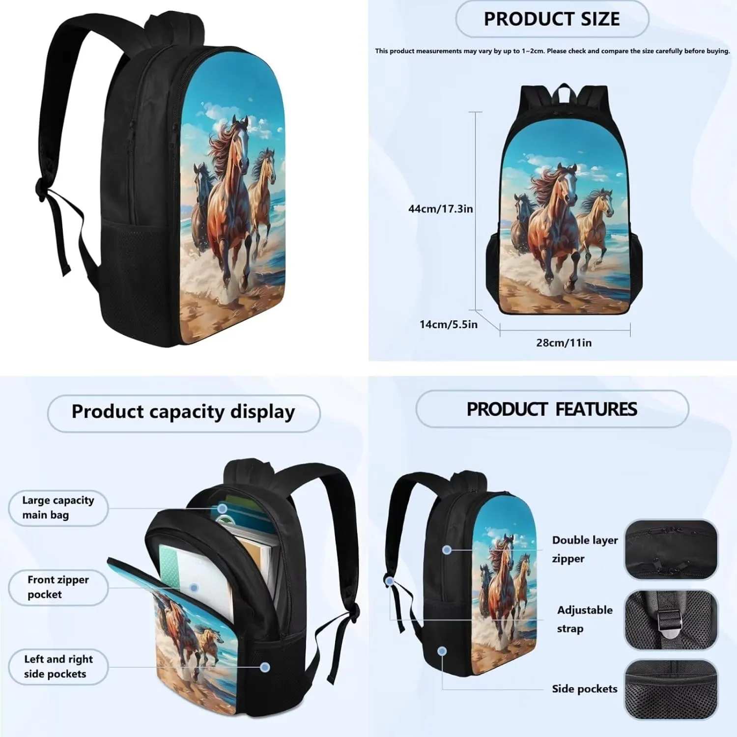 Brown Horse Kids Backpacks for Girls With Lunch Box Pencil Case for Middle School Aesthetic School Bags for Toddlers Preschool Designed To Be Lightweight and Comfortable