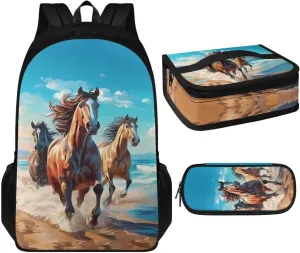 Brown Horse Kids Backpacks for Girls With Lunch Box Pencil Case for Middle School Aesthetic School Bags for Toddlers Preschool Designed To Be Lightweight and Comfortable