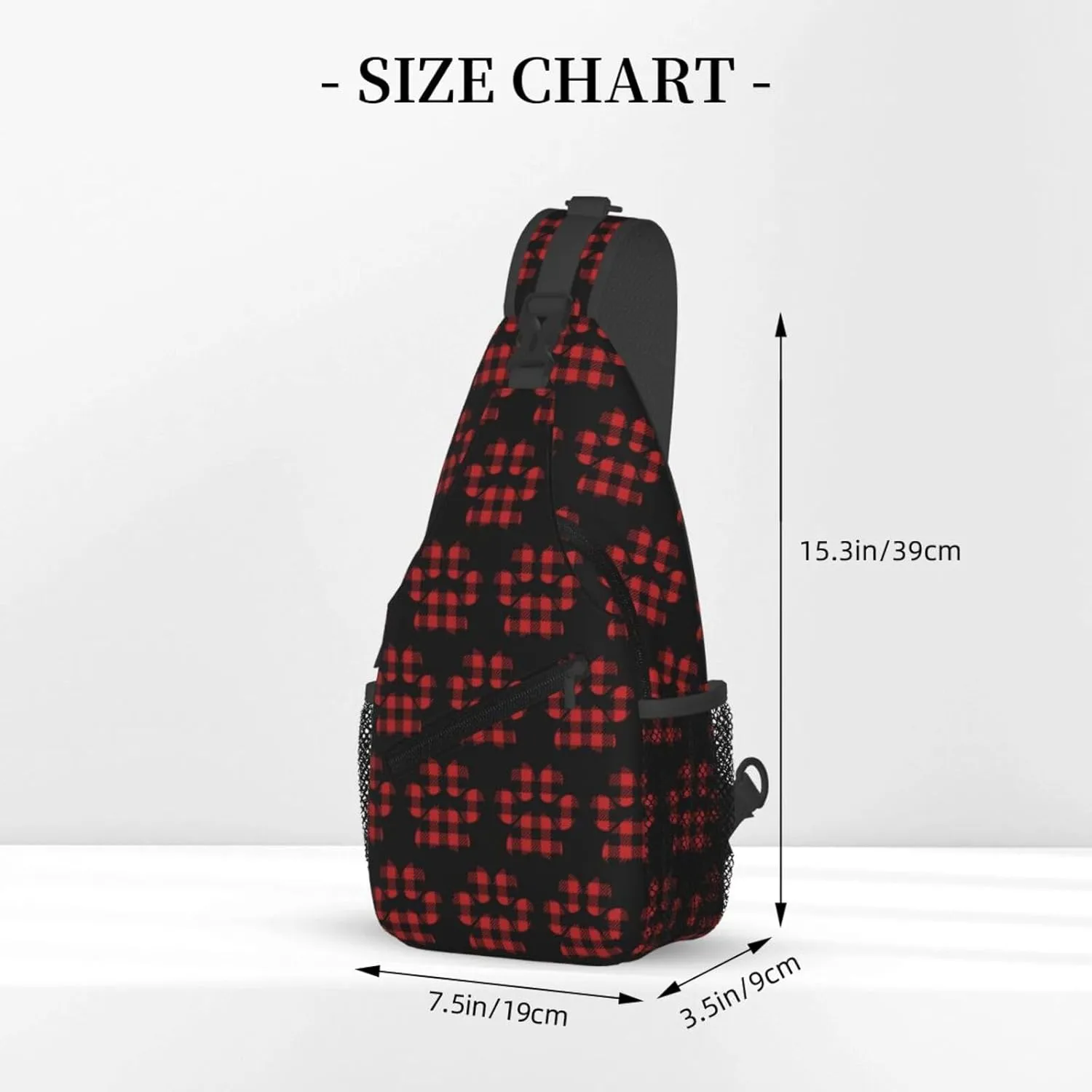Buffalo Plaid Paw Crossbody Bag Cross Chest Bag Adjustable Sling Backpack Sports Gym Shoulder Bags Travel Cycling Daypack Diagonally Casual Rucksack