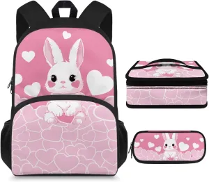 Bunny Kids Backpack and Lunch Box Set Girls 9-10 Preschool Student Bookbag for Boys Preschool Backpack Padded&Compartments School Backpack,Travel/Picnic Backpack