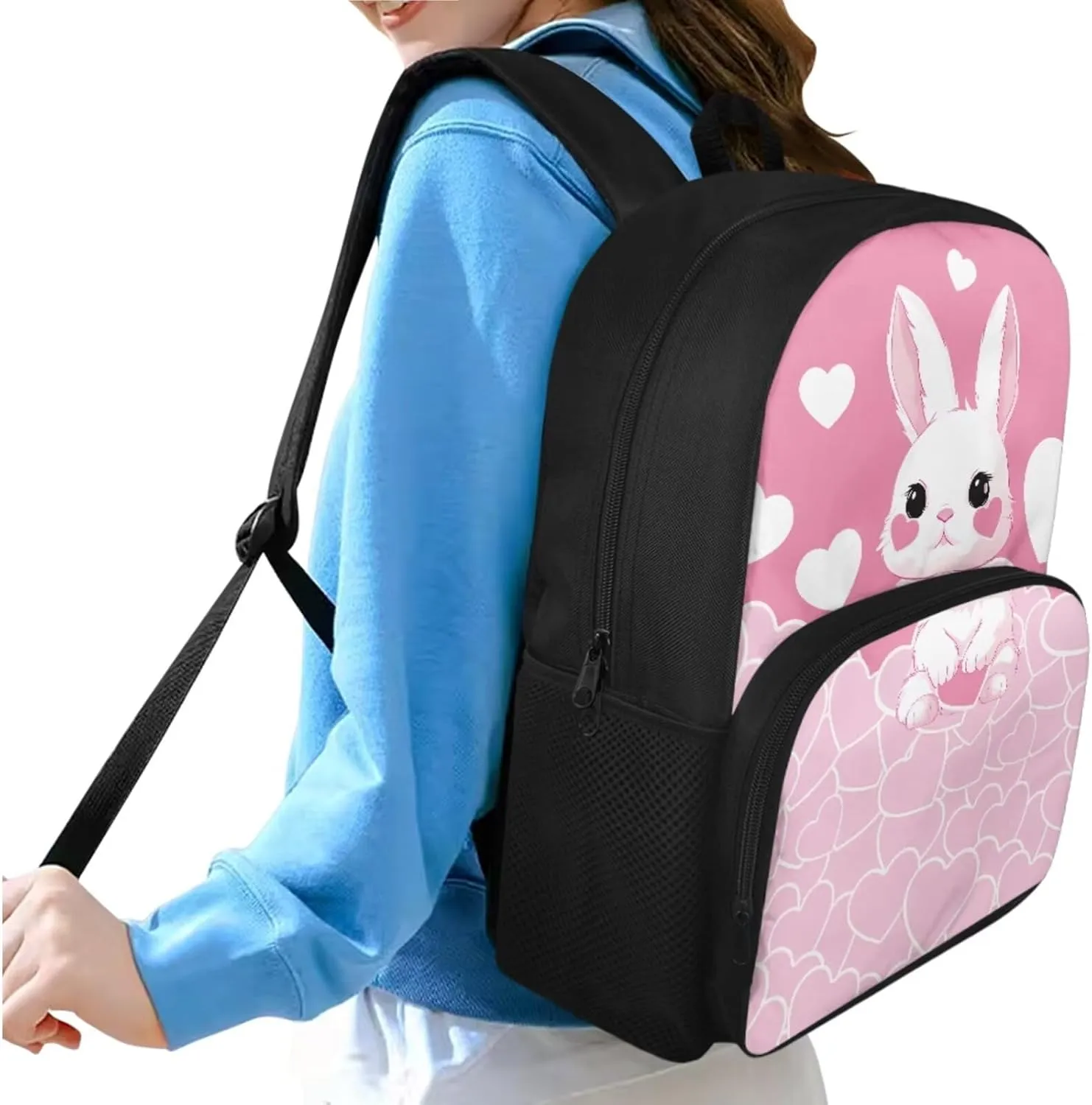 Bunny Kids Backpack and Lunch Box Set Girls 9-10 Preschool Student Bookbag for Boys Preschool Backpack Padded&Compartments School Backpack,Travel/Picnic Backpack