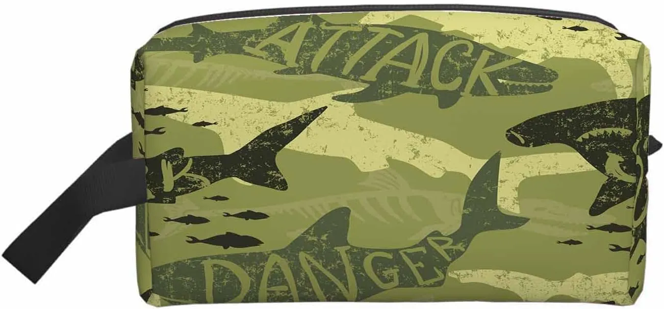 Camouflage Shark Small Makeup Bag for Purse Shark Silhouette Danger Monster Travel Cosmetic Bag Makeup Pouch Portable Versatile Zipper Pouch for Women