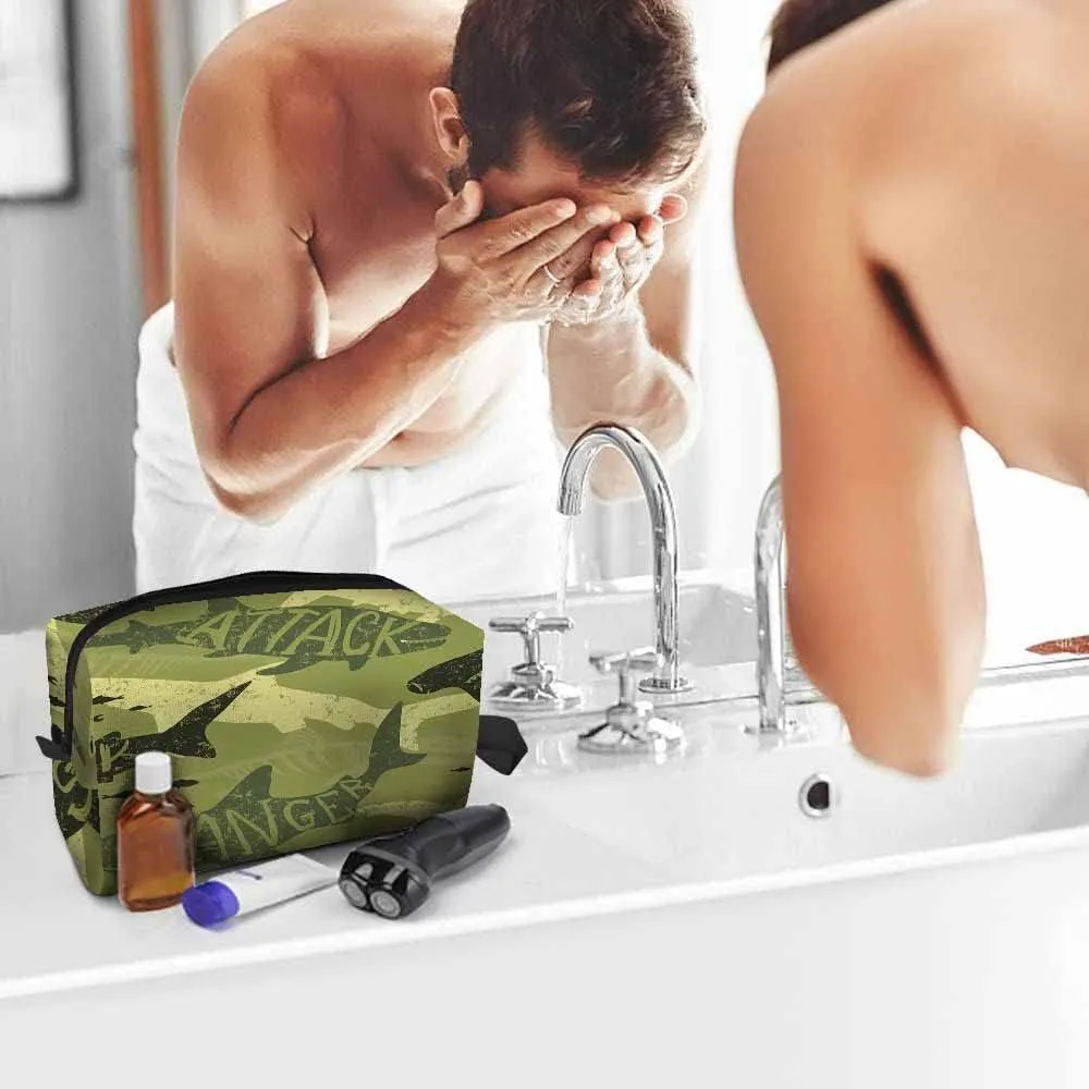 Camouflage Shark Small Makeup Bag for Purse Shark Silhouette Danger Monster Travel Cosmetic Bag Makeup Pouch Portable Versatile Zipper Pouch for Women