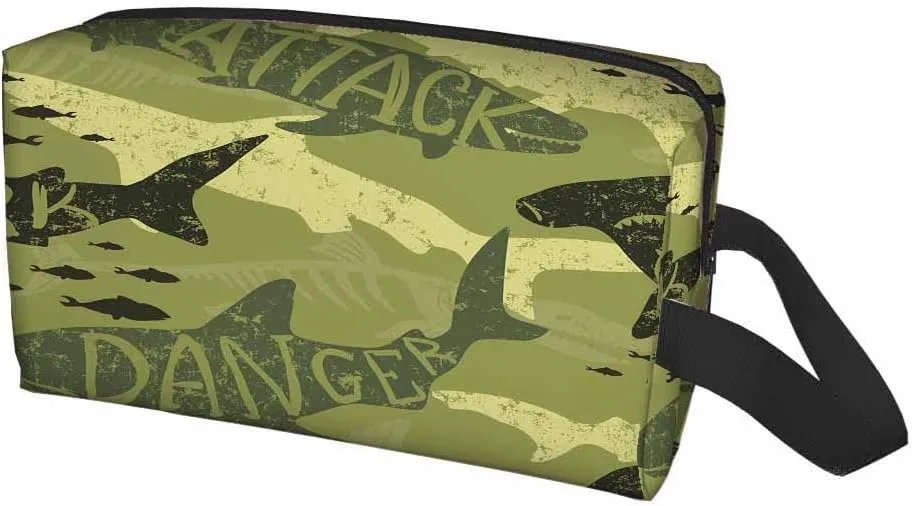 Camouflage Shark Small Makeup Bag for Purse Shark Silhouette Danger Monster Travel Cosmetic Bag Makeup Pouch Portable Versatile Zipper Pouch for Women