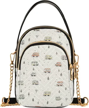Camper Caravan Car Beige trendy shoulder bag with multi pockets handbag for traveling
