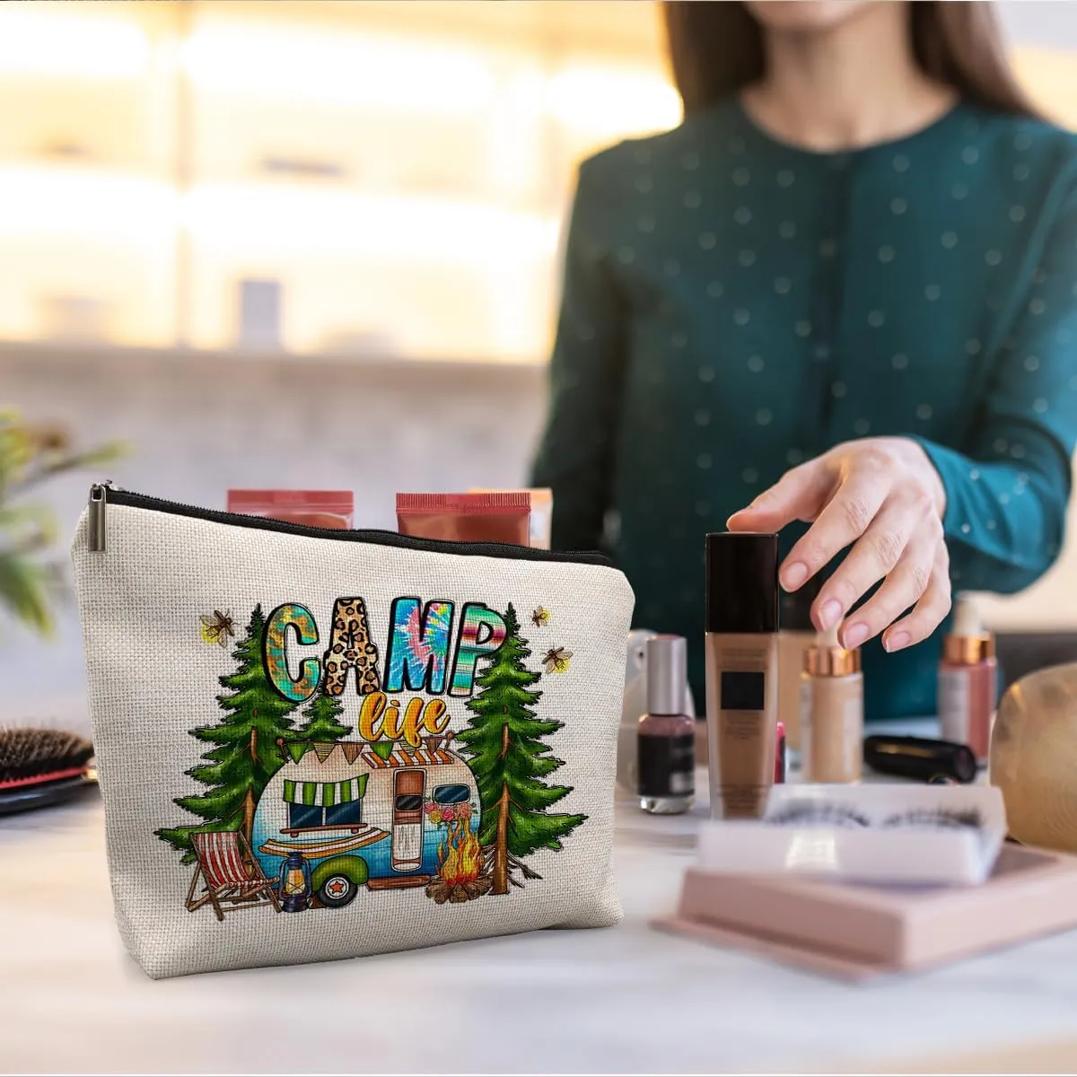 Camper Cosmetic Bags for Women, Gifts for Camping Lovers, Camp Life Accessories for Travel Trailers