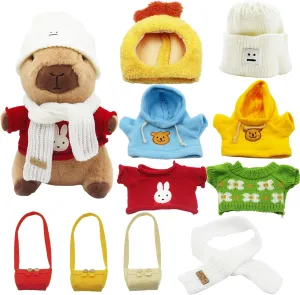 Capybara Plush with 11 pcs Clothes & Accessories,11 in Cute Capybara Stuffed Animal Plush Toys,Capybara Doll,Dress Up Cute Plushies