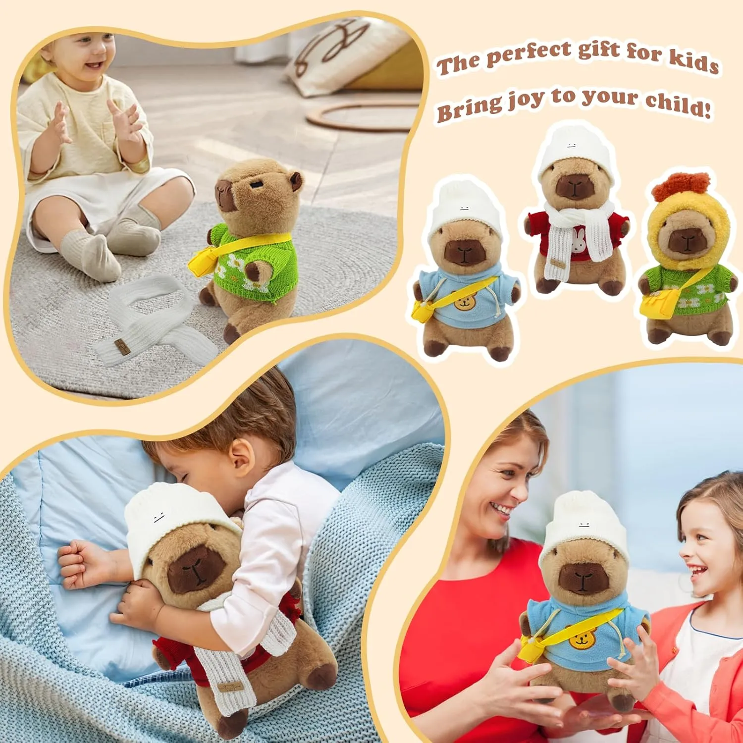 Capybara Plush with 11 pcs Clothes & Accessories,11 in Cute Capybara Stuffed Animal Plush Toys,Capybara Doll,Dress Up Cute Plushies