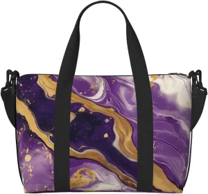 Carry On Duffle Bags Overnight Weekender Bags for Women, Purple Gold Marble Swirls Personal Item Travel Bag, Travel Essentials Sport Gym Bag for Men Women