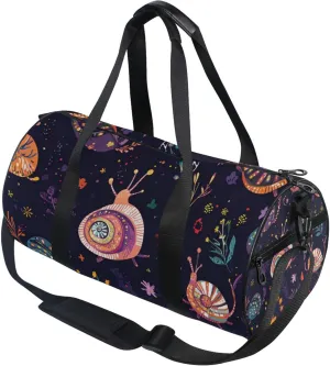 Cartoon Snails and Flowers Gym Duffle Bag for Women Men Sports Fitness Bag Workout Travel Gymnastics Dance Ballet