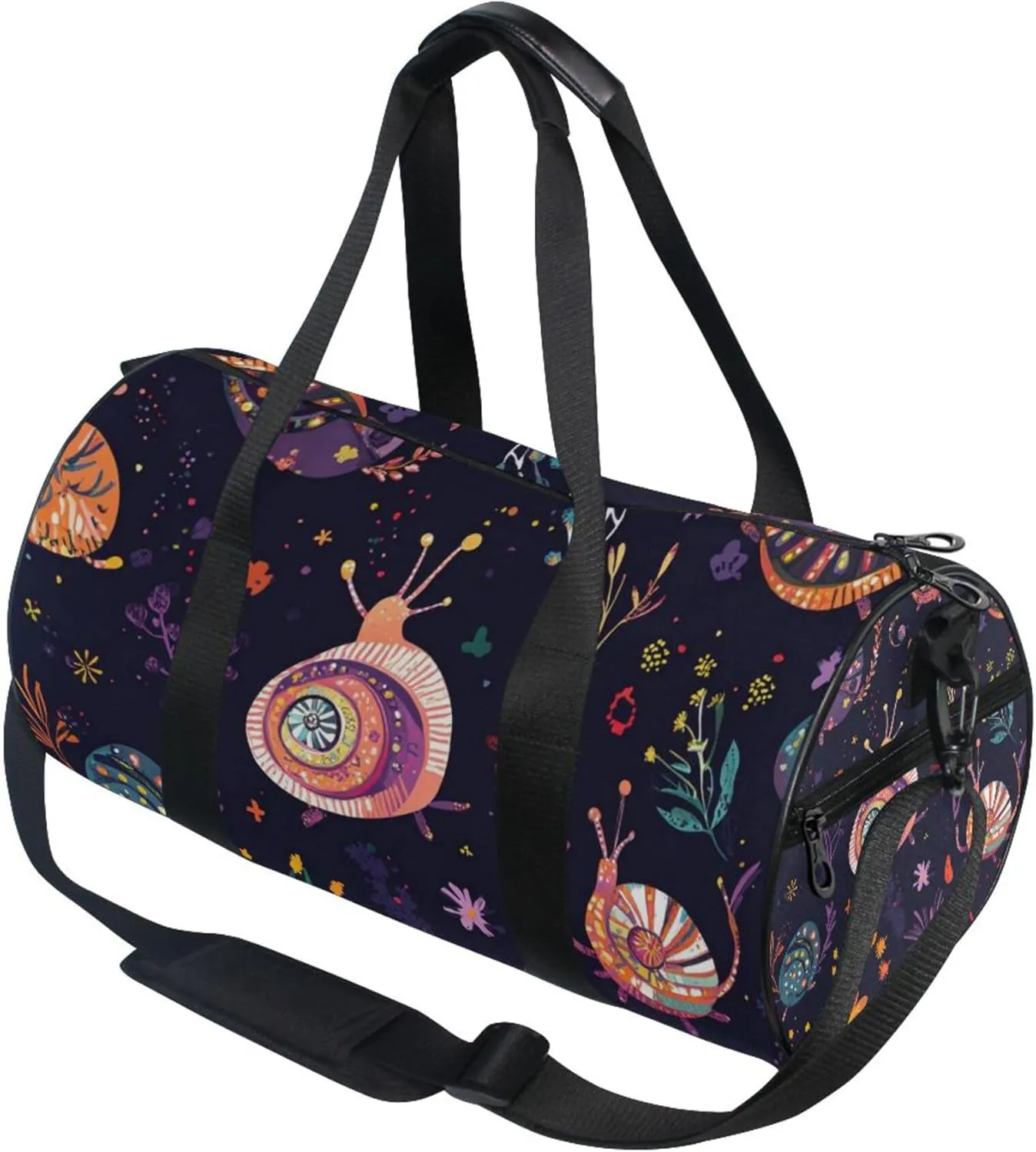 Cartoon Snails and Flowers Gym Duffle Bag for Women Men Sports Fitness Bag Workout Travel Gymnastics Dance Ballet