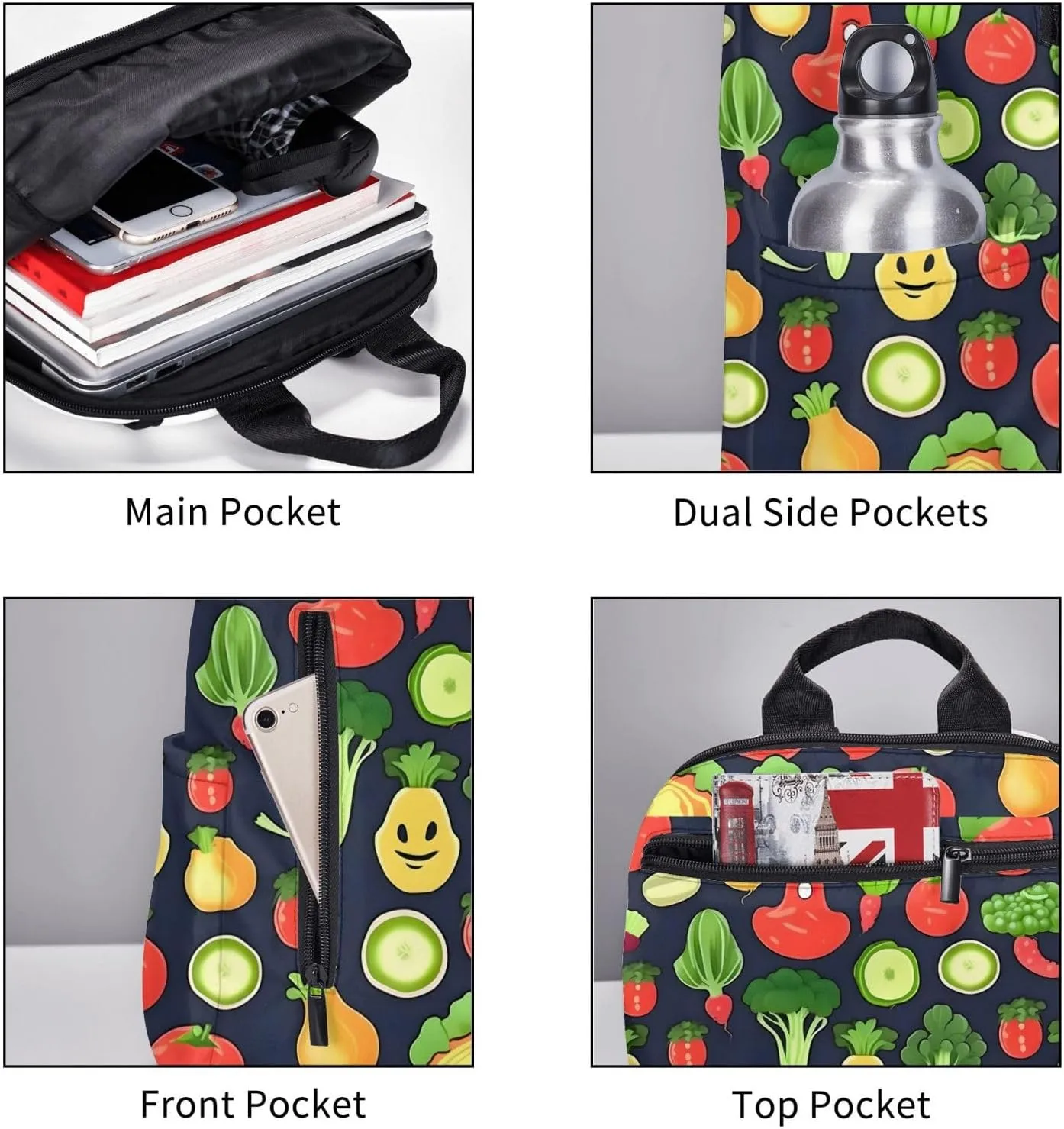 Cartoon Vegetable Fruit print Lightweight Laptop Backpack Travel Daypack Bookbag for Women Men for Travel Work