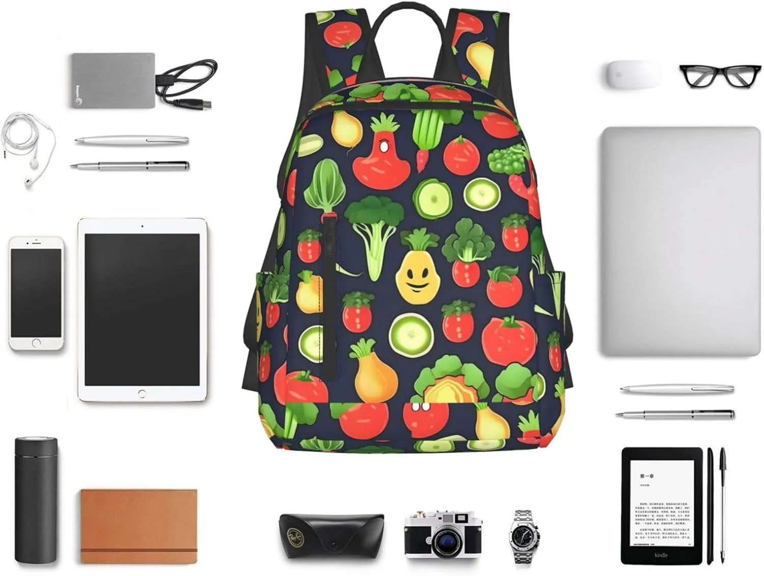 Cartoon Vegetable Fruit print Lightweight Laptop Backpack Travel Daypack Bookbag for Women Men for Travel Work