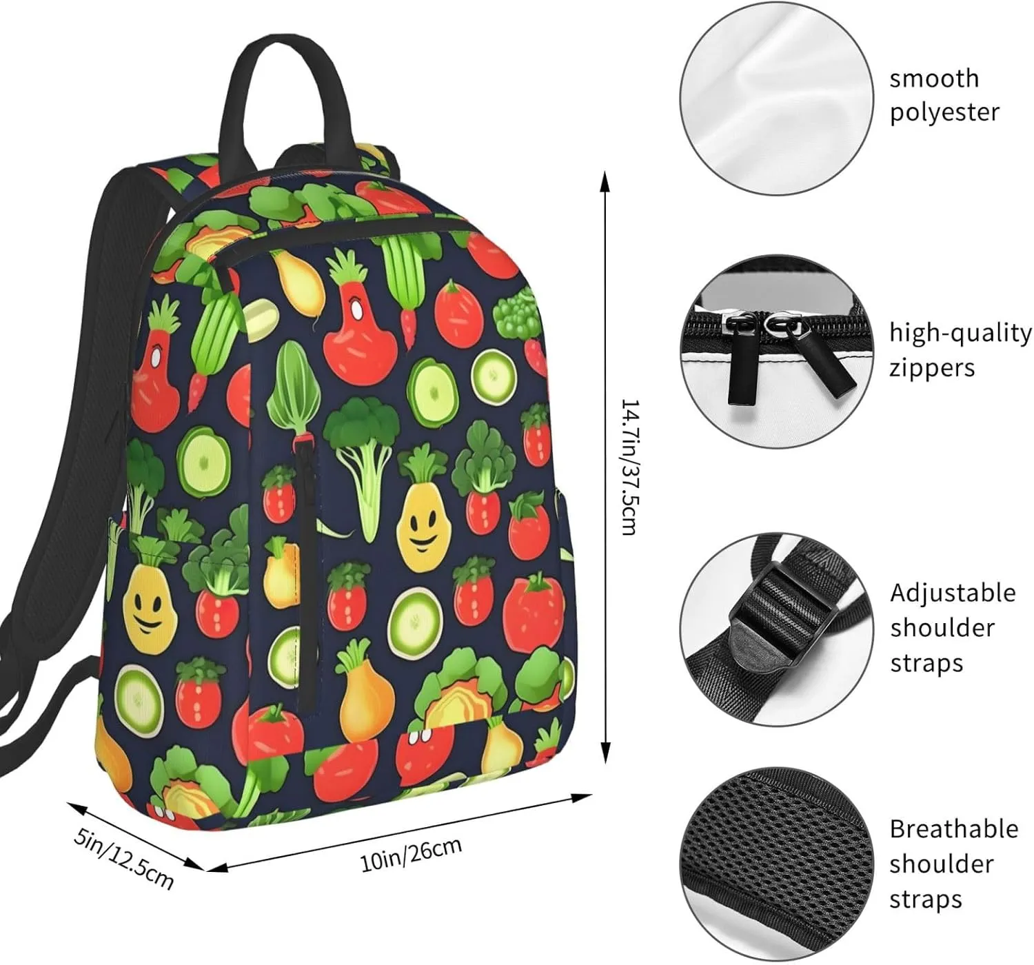 Cartoon Vegetable Fruit print Lightweight Laptop Backpack Travel Daypack Bookbag for Women Men for Travel Work