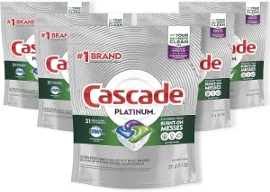 Cascade Platinum Actionpacs Dishwasher Detergent, Fresh Scent, 105 Count, Tub Refill Bags