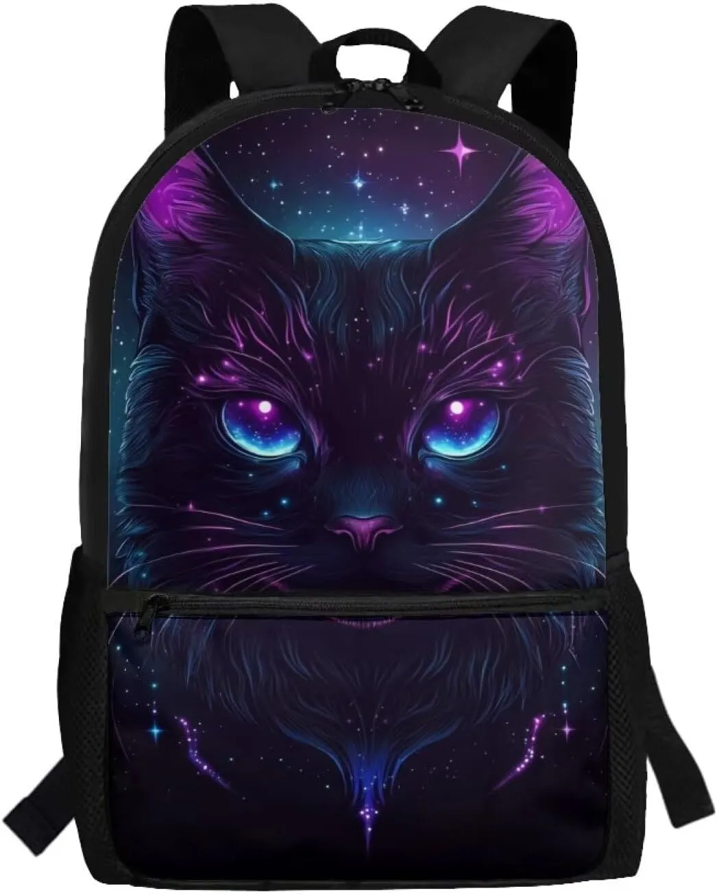 Cat Backpack for School Teens Girls Starry Sky School Bags with Front Pocket 17 Inch Travel Knapsack with Dual Zipper Girls Personalized Back Pack for School