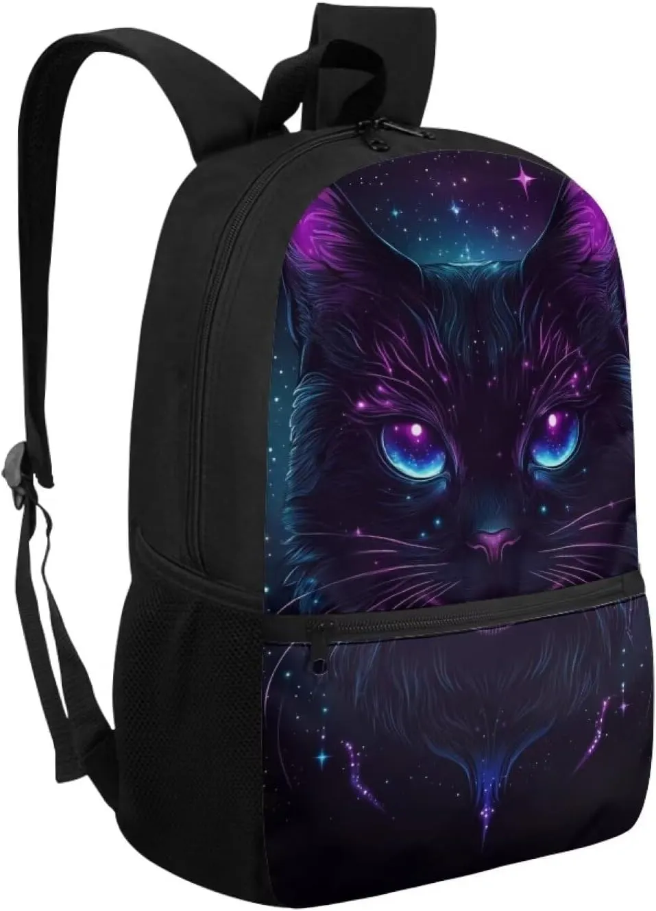 Cat Backpack for School Teens Girls Starry Sky School Bags with Front Pocket 17 Inch Travel Knapsack with Dual Zipper Girls Personalized Back Pack for School