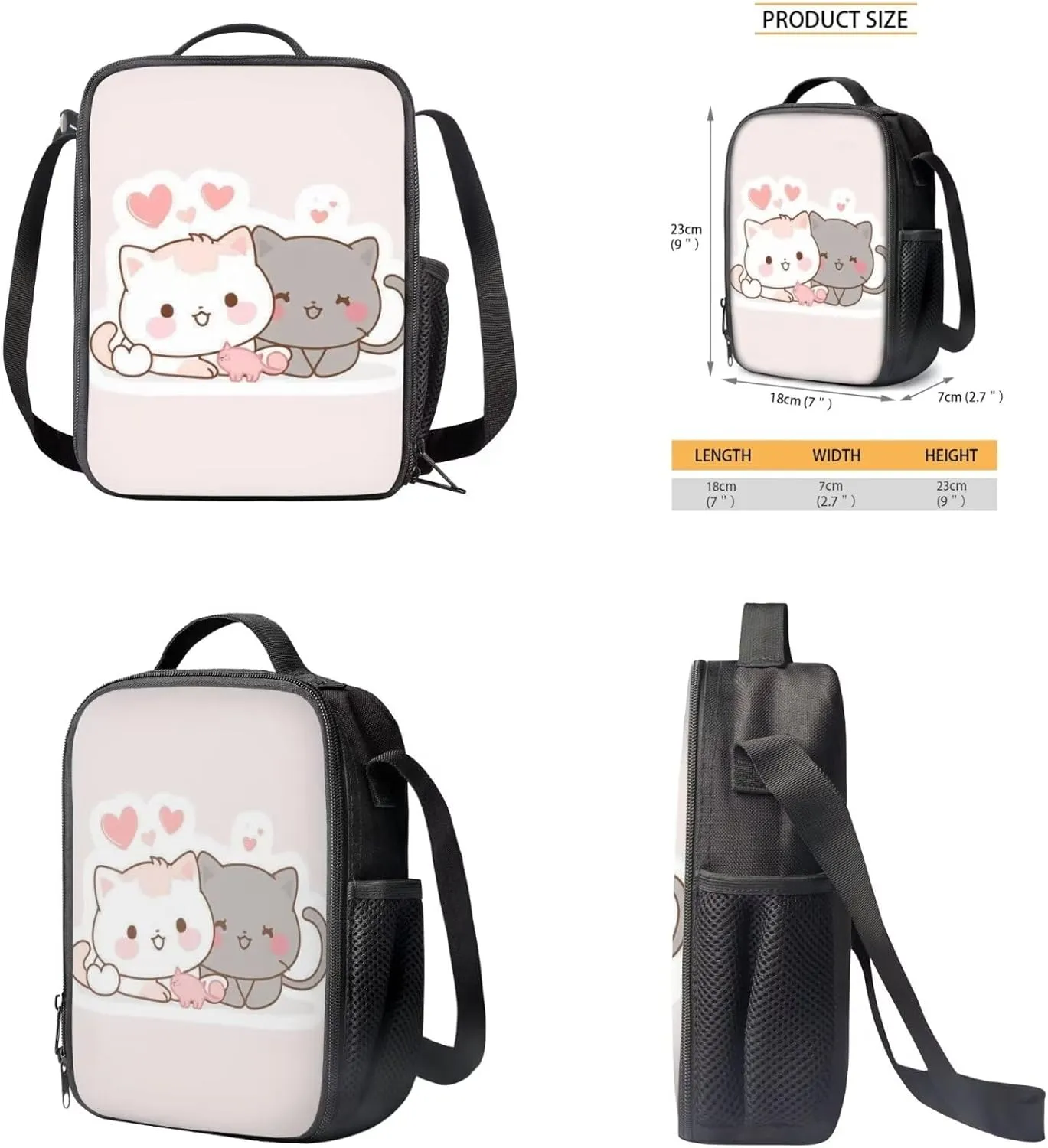 Cat Couple Kids Backpack and Lunch Box Set Boys School Bags for Teen Girls Back to School Cute School Bag Daypack Shoulder Bags School Bag Made From Easy-To-Clean Polyester
