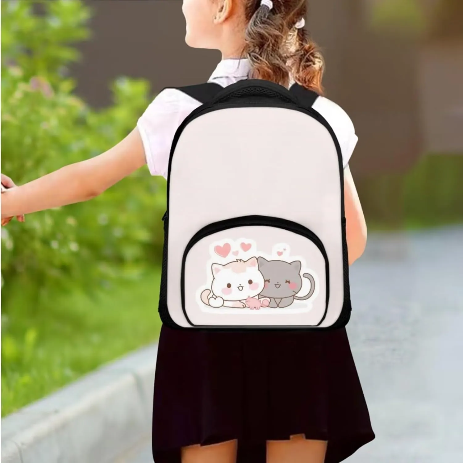Cat Couple Kids Backpack and Lunch Box Set Boys School Bags for Teen Girls Back to School Cute School Bag Daypack Shoulder Bags School Bag Made From Easy-To-Clean Polyester