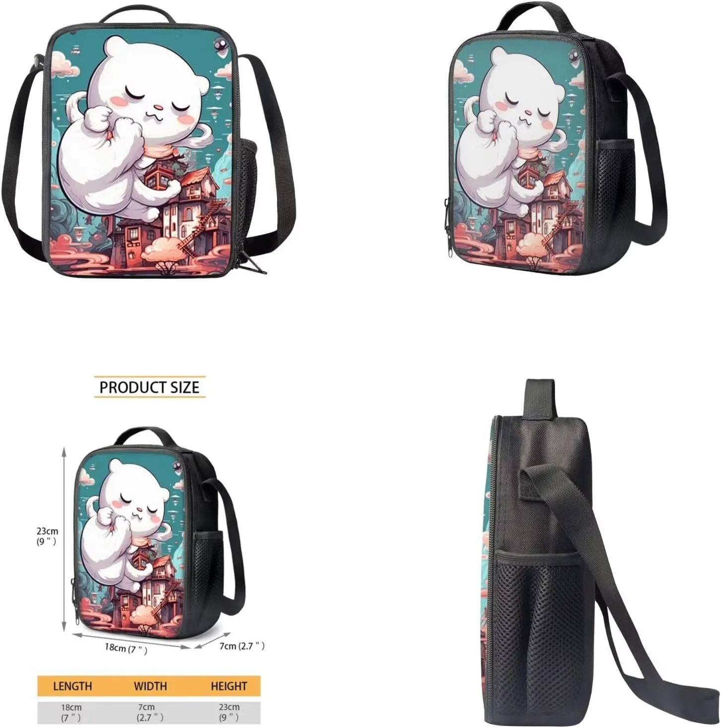 Cat School Backpack for Girls 6-8 Cute Backpacks for Middle School Girls with Lunchbox Pencil Case and Water Bottle Sleeve Elementary School Back Pack for Hiking Rucksack