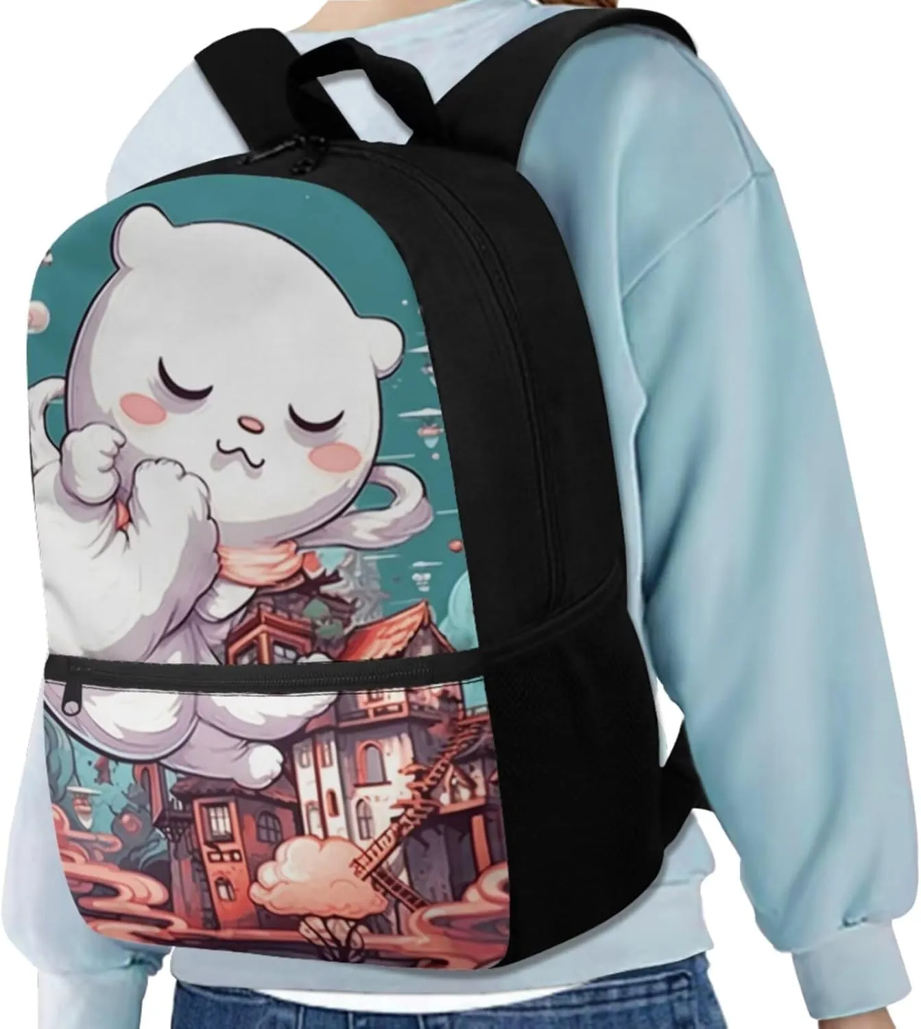 Cat School Backpack for Girls 6-8 Cute Backpacks for Middle School Girls with Lunchbox Pencil Case and Water Bottle Sleeve Elementary School Back Pack for Hiking Rucksack