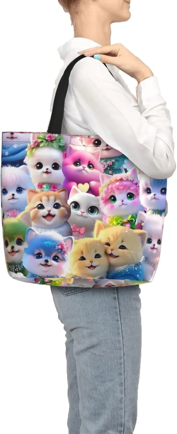 Cat Tote Bag For Women – Large, Reusable, And Portable With Zipper For Shopping, Beach, Travel, And Daily Use