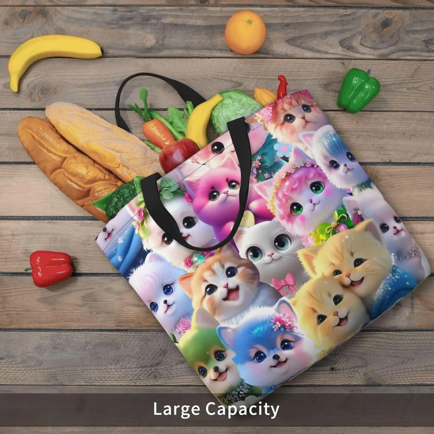 Cat Tote Bag For Women – Large, Reusable, And Portable With Zipper For Shopping, Beach, Travel, And Daily Use