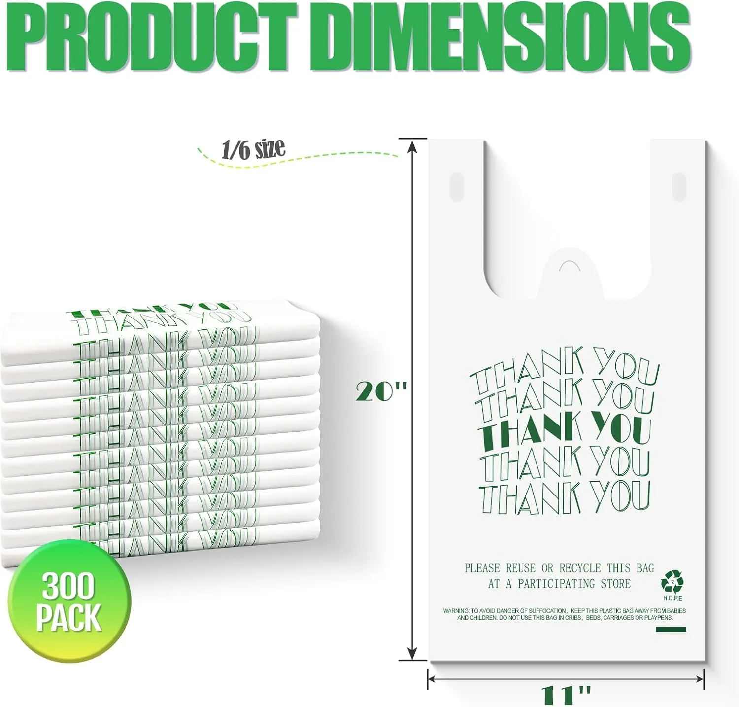 Cheardia T Shirt Bags,Thank You Plastic Bags Recyclable Shopping Bags with Handles Merchandise Bags