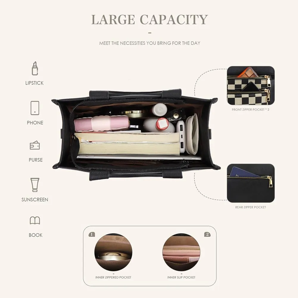 Checkered Tote Bag for Women Satchel Purse Vintage Bag Canvas Shoulder Bags Casual Crossbody Bags Black and White Purse