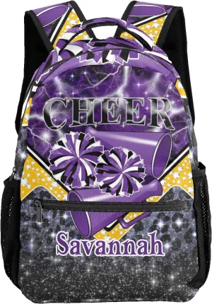 Cheerleader Backpack Cheer Bag Backpack Custom School Shoulders Bookbags for Sports Party(Dark Purple Black Gold)