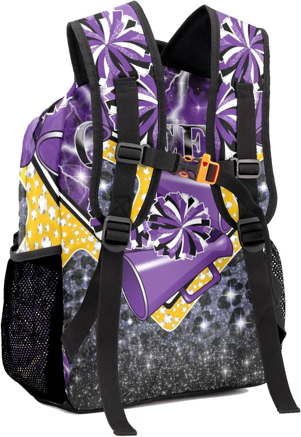 Cheerleader Backpack Cheer Bag Backpack Custom School Shoulders Bookbags for Sports Party(Dark Purple Black Gold)