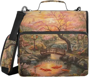 Cherry Blossom Tree Pink Petals Sun Zipper Binder with Shoulder Strap Trapper Keeper 3 Ring Binder Organizer Large Capacity Multiple Compartments for School Office
