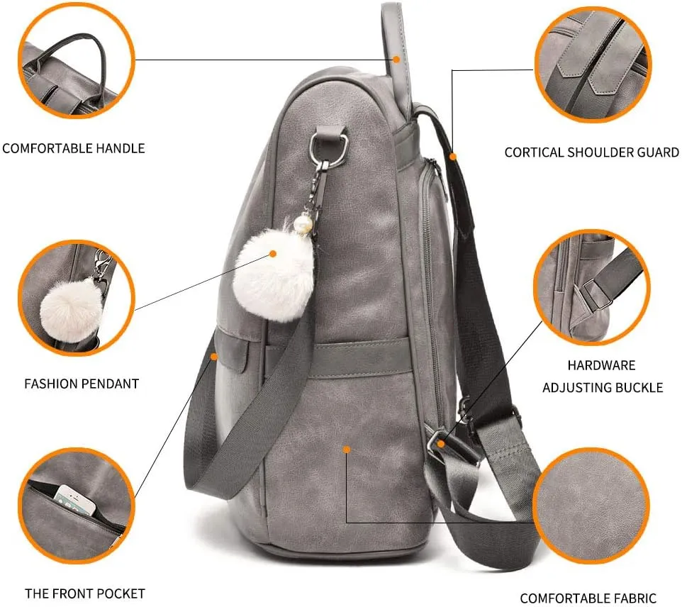 CHERUTY Women Backpack Purse PU Leather Anti-theft Casual Shoulder Bag Fashion Ladies Satchel Bags