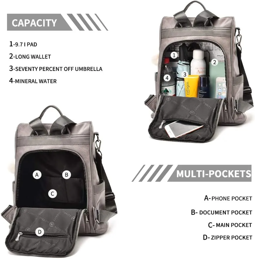 CHERUTY Women Backpack Purse PU Leather Anti-theft Casual Shoulder Bag Fashion Ladies Satchel Bags