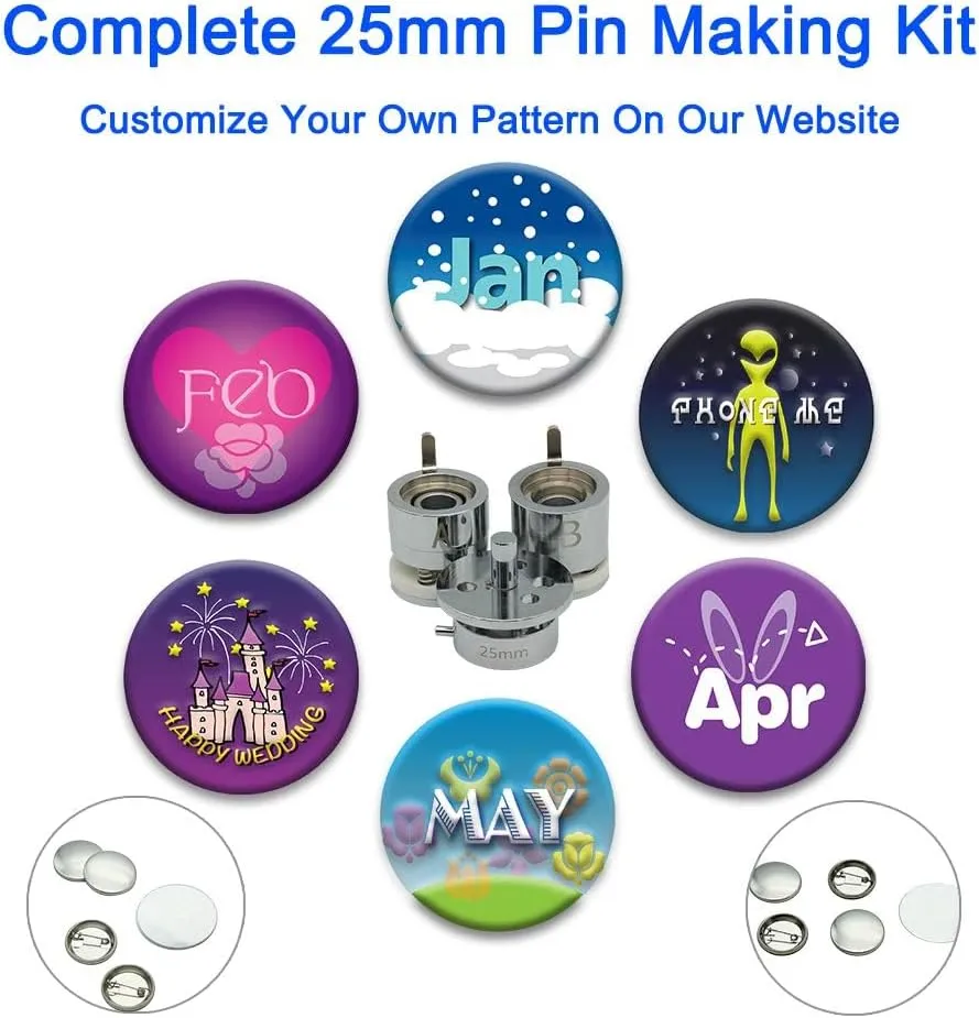 ChiButtons Pro 25mm (1") Metric Button Maker Machine B400 Kit | All-Metal Craft Press with 500 Sets Components, Adjustable Circle Cutter & Moulds | Tiny Buttons, Mini Badges, Custom Pins (Black-New)